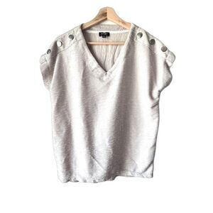 Women's short sleeve v-neck blouse cream casual comfort shoulder button size S